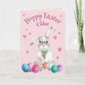 HOPPY EASTER Waterverf Bunny Personalized Kaart (Voorkant)