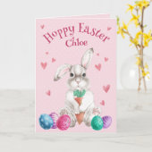 HOPPY EASTER Waterverf Bunny Personalized Kaart (Gele Bloem)