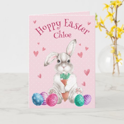 HOPPY EASTER Waterverf Bunny Personalized Kaart (Gele Bloem)