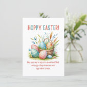 Hoppy Easter waterverf Eggs In Basket Grappig Feestdagenkaart (Staand voorkant)