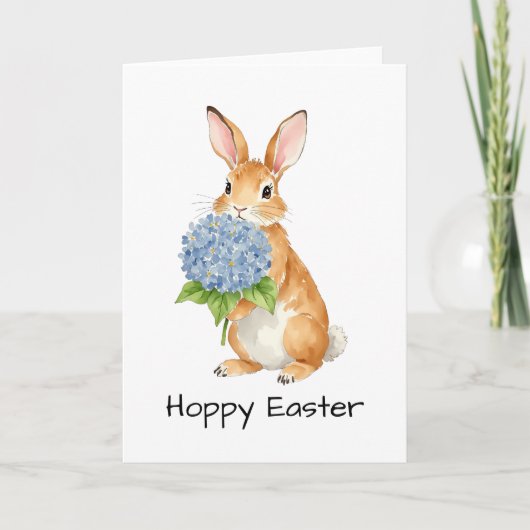Hoppy Easter Waterverf Hydrangea Bunny Bedankkaart (Voorkant)