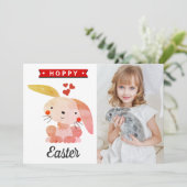 "Hoppy Easter" Whimsy Bunny Happy Easter Photo Kaart (Staand voorkant)