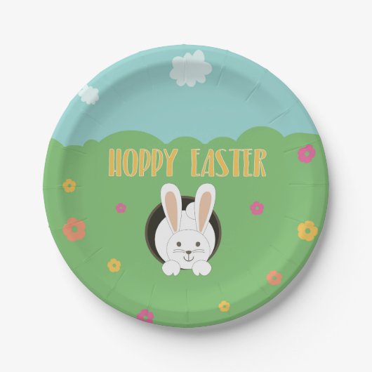 Hoppy Easter word pun white bunny Papieren Bordje (Voorkant)