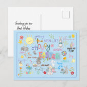 Hoppy Easter Wordart Groeten Blauwe Achtergrond Briefkaart (Voorkant / Achterkant)