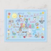 Hoppy Easter Wordart Groeten Blauwe Achtergrond Briefkaart (Voorkant)