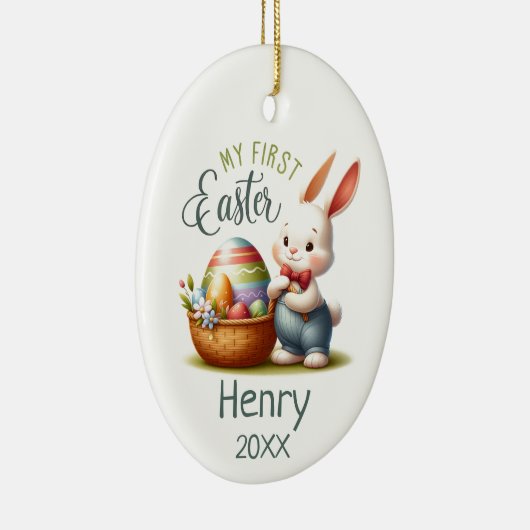 Hoppy eerste Pasen - gepersonaliseerd Keramisch Ornament (Rechts)