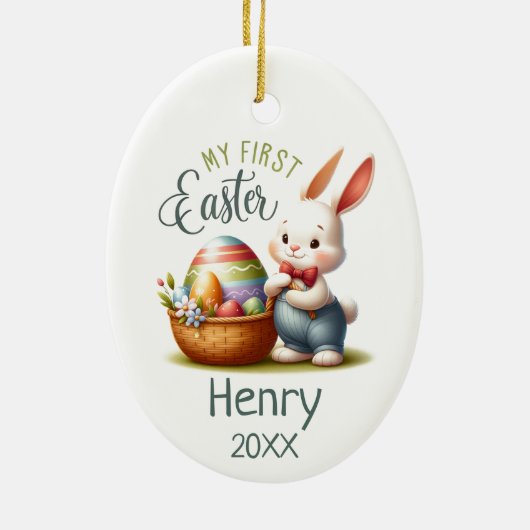 Hoppy eerste Pasen - gepersonaliseerd Keramisch Ornament (Achterkant)
