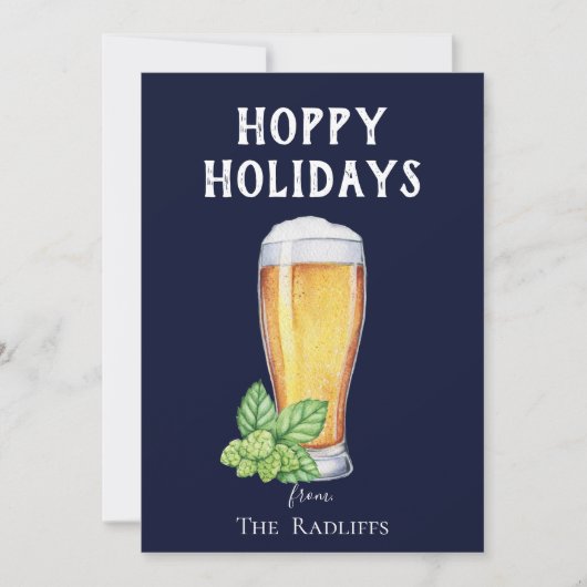 Hoppy Feestdagen Beer Glass Flat Blue Holiday Card Feestdagenkaart (Voorkant)