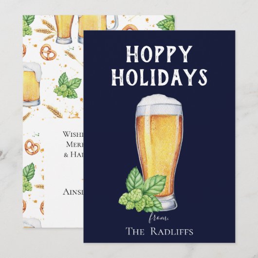 Hoppy Feestdagen Beer Glass Flat Blue Holiday Card Feestdagenkaart (Voorkant / Achterkant)