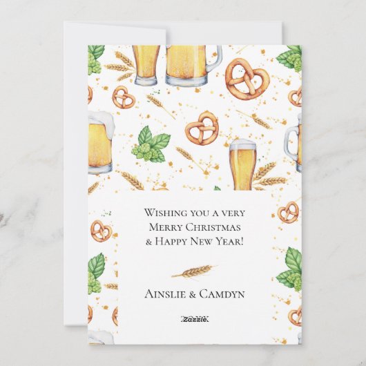 Hoppy Feestdagen Beer Glass Flat Blue Holiday Card Feestdagenkaart (Achterkant)