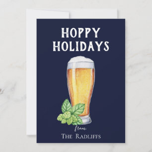 Hoppy Feestdagen Beer Glass Flat Blue Holiday Card Feestdagenkaart