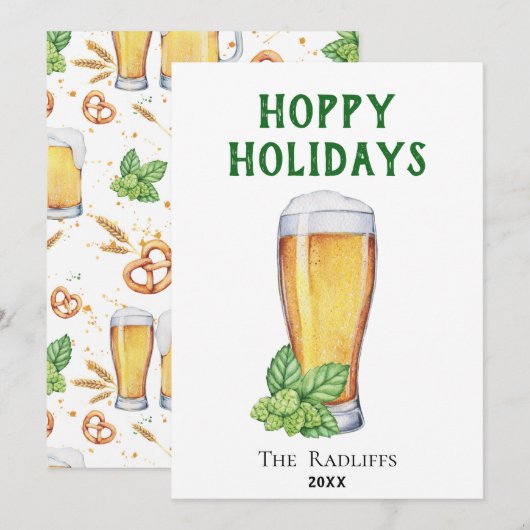 Hoppy Feestdagen Beer Glass Flat Holiday Card Feestdagenkaart (Voorkant / Achterkant)