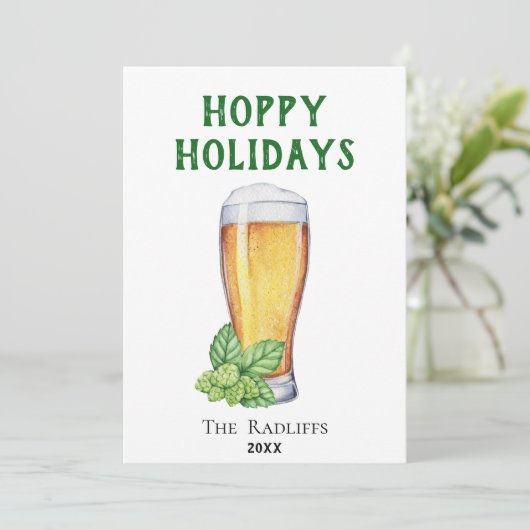 Hoppy Feestdagen Beer Glass Flat Holiday Card Feestdagenkaart (Staand voorkant)
