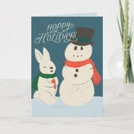 Hoppy Feestdagen Bunny & Snowman Wenskaart Kaart