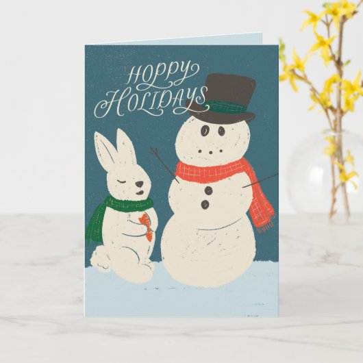 Hoppy Feestdagen Bunny & Snowman Wenskaart Kaart (Gele Bloem)