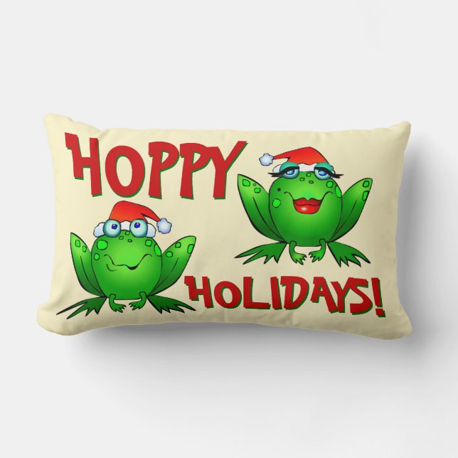 Hoppy Feestdagen Cartoon Green Frogs Red Letters Kussen (Voorkant)