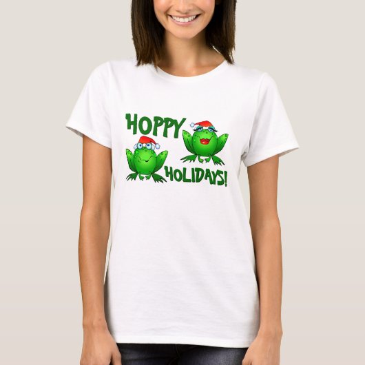 Hoppy Feestdagen Cartoon Kikkers Shirt Groene teks (Voorkant)