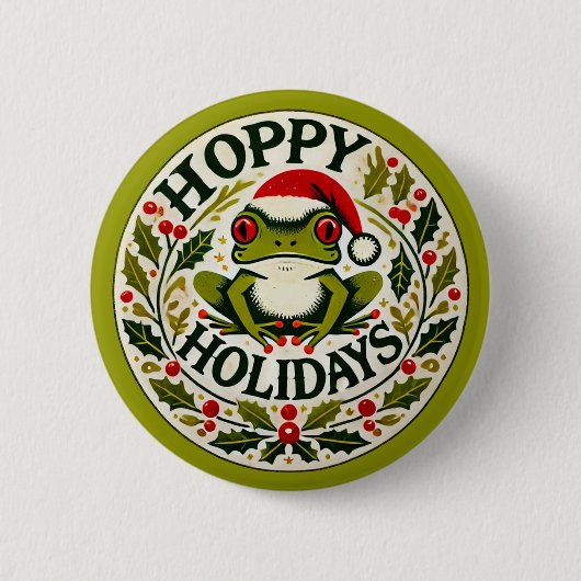 Hoppy Feestdagen Frog Christmas Ronde Button 5,7 Cm (Voorkant)