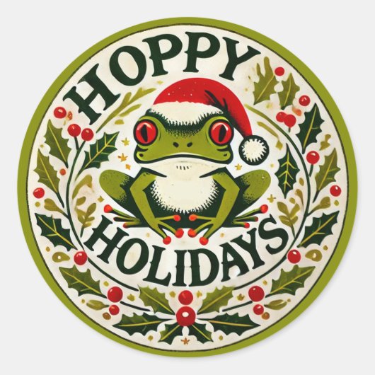 Hoppy Feestdagen Frog Christmas Ronde Sticker (Voorkant)