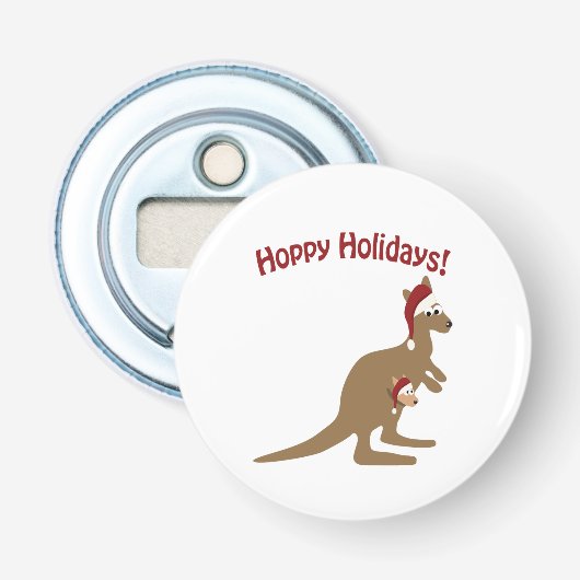 Hoppy Feestdagen! Kerst Kangaroo Button Flesopener (Voorkant)