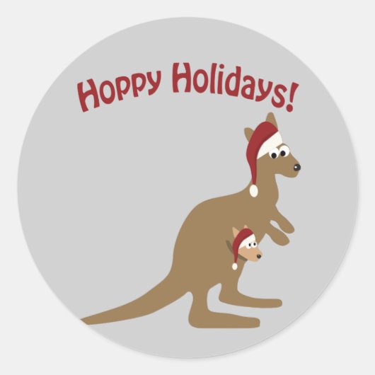 Hoppy Feestdagen! Kerst Kangaroo Ronde Sticker (Voorkant)