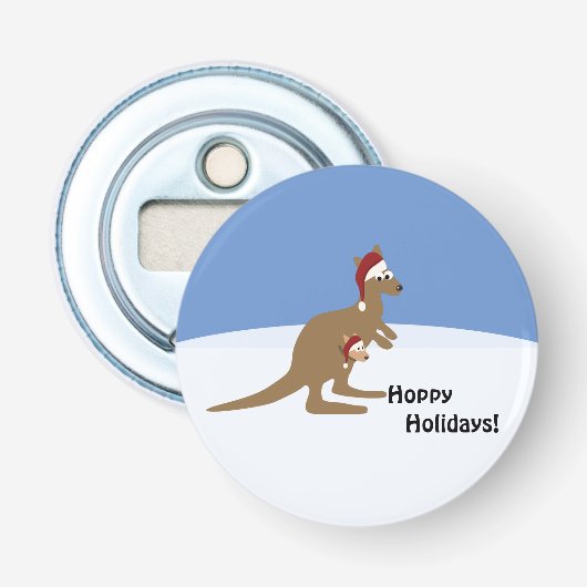 Hoppy Feestdagen Kerstmis Kangaroo Button Flesopener (Voorkant)