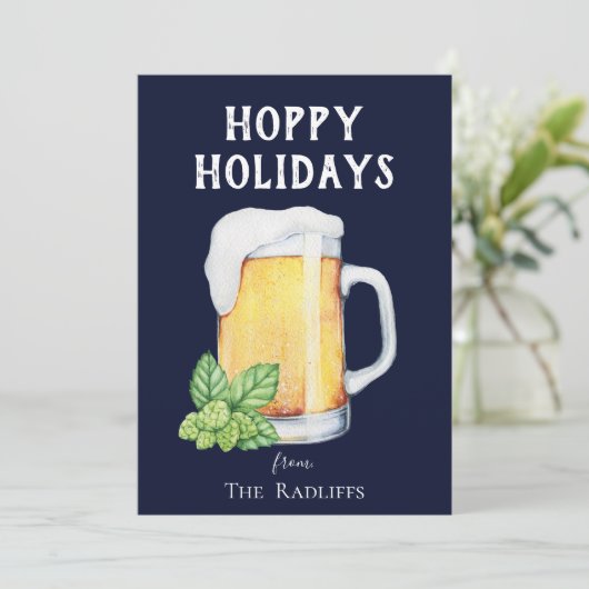 Hoppy Feestdagen met een blauwe Mok voor feestdage Feestdagenkaart (Staand voorkant)