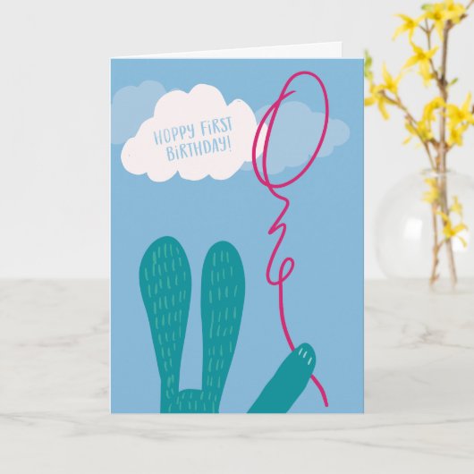 Hoppy First Birthday Bunny Wenskaart Kaart (Gele Bloem)