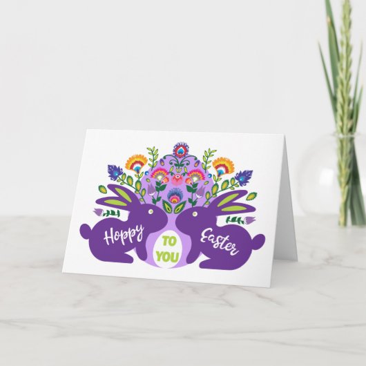 Hoppy Folklore Easter naar je aangepaste tekst Kaart (Voorkant)