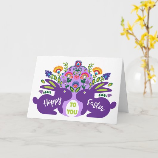 Hoppy Folklore Easter naar uw aangepaste tekst Bri Kaart (Gele Bloem)