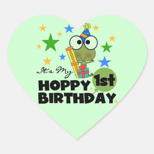 Hoppy Frog 1st Birthday T shirten en geschenken Hart Sticker (Voorkant)