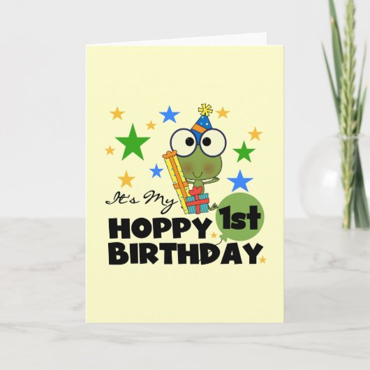 Hoppy Frog 1st Birthday T shirten en geschenken Kaart (Voorkant)