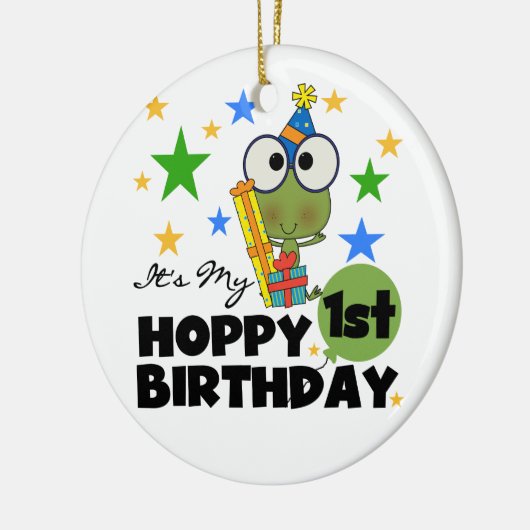 Hoppy Frog 1st Birthday T shirten en geschenken Keramisch Ornament (Links)