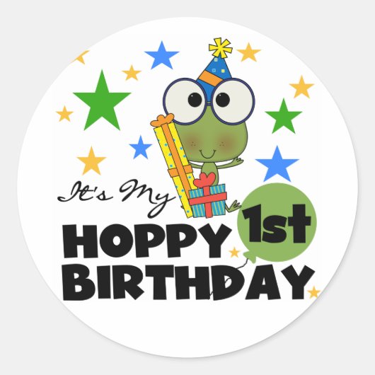 Hoppy Frog 1st Birthday T shirten en geschenken Ronde Sticker (Voorkant)