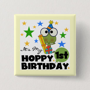 Hoppy Frog 1st Birthday T shirten en geschenken Vierkante Button 5,1 Cm