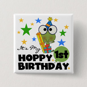 Hoppy Frog 1st Birthday T shirten en geschenken Vierkante Button 5,1 Cm