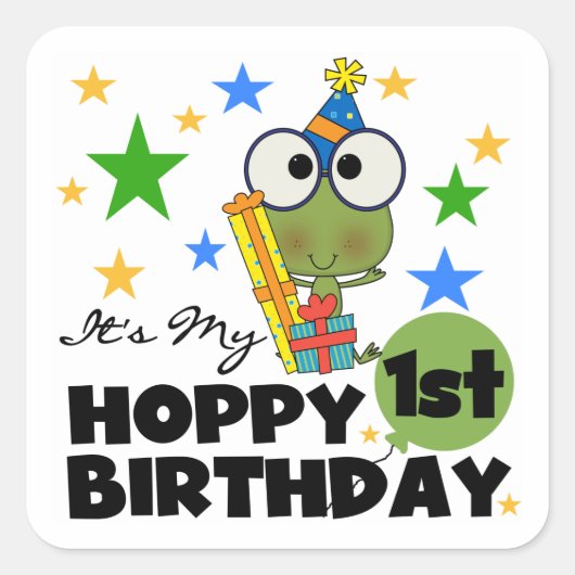Hoppy Frog 1st Birthday T shirten en geschenken Vierkante Sticker (Voorkant)