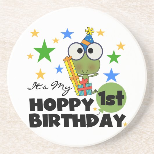Hoppy Frog 1st Birthday T shirten en geschenken Zandsteen Onderzetter (Voorkant)