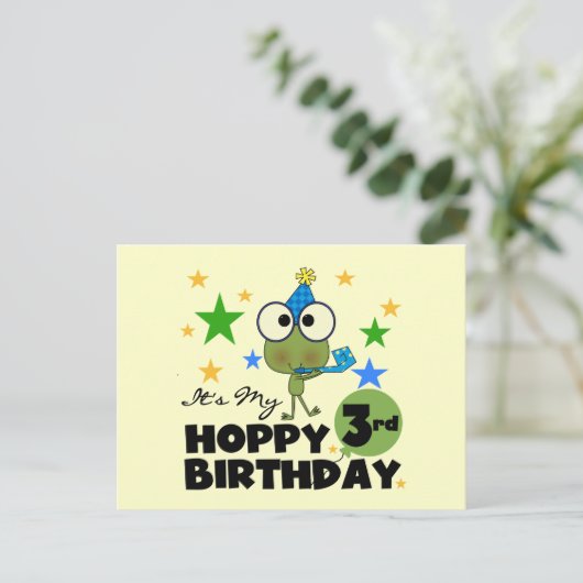 Hoppy Frog 3e verjaardag Tshirts en geschenken Briefkaart (Staand voorkant)