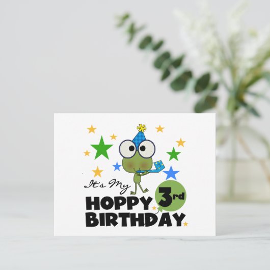 Hoppy Frog 3e verjaardag Tshirts en geschenken Briefkaart (Staand voorkant)