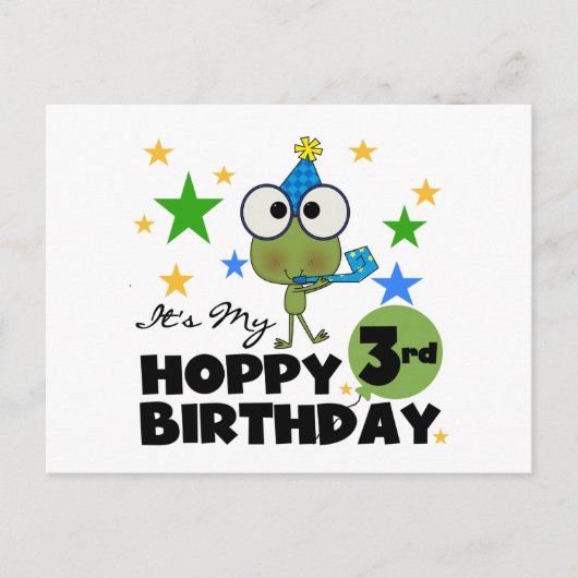 Hoppy Frog 3e verjaardag Tshirts en geschenken Briefkaart (Voorkant)
