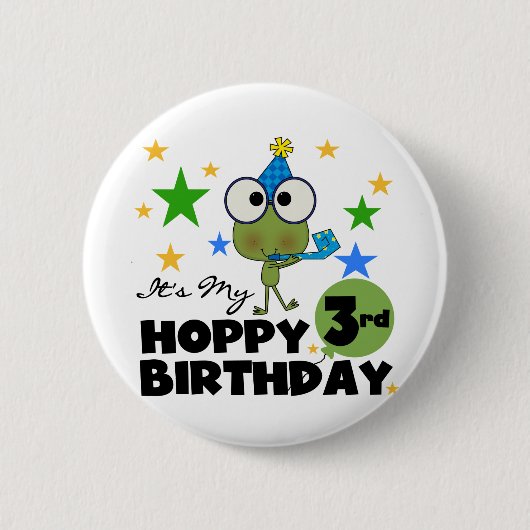 Hoppy Frog 3e verjaardag Tshirts en geschenken Ronde Button 5,7 Cm (Voorkant)