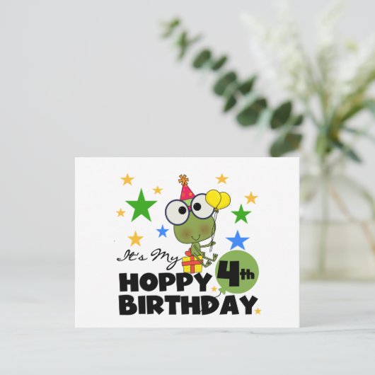 Hoppy Frog 4th Birthday T-shirts en geschenken Briefkaart (Staand voorkant)