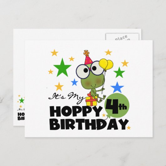 Hoppy Frog 4th Birthday T-shirts en geschenken Briefkaart (Voorkant / Achterkant)