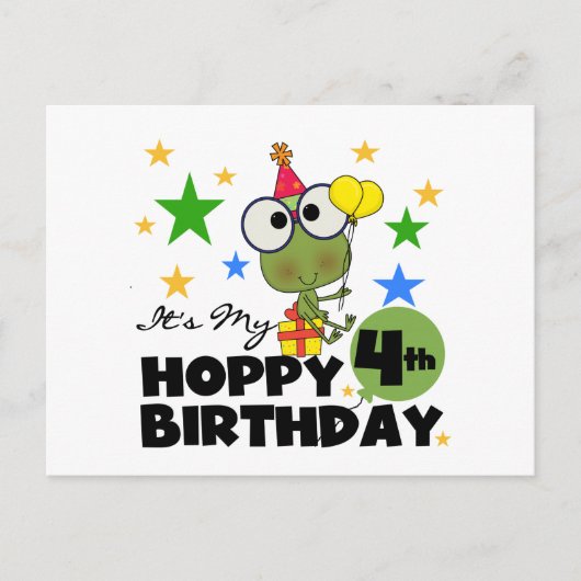 Hoppy Frog 4th Birthday T-shirts en geschenken Briefkaart (Voorkant)