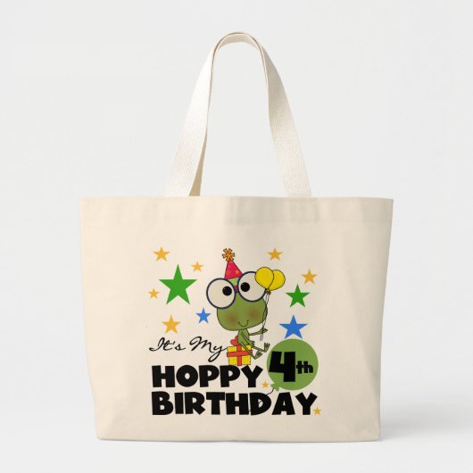 Hoppy Frog 4th Birthday T-shirts en geschenken Grote Tote Bag (Voorkant)
