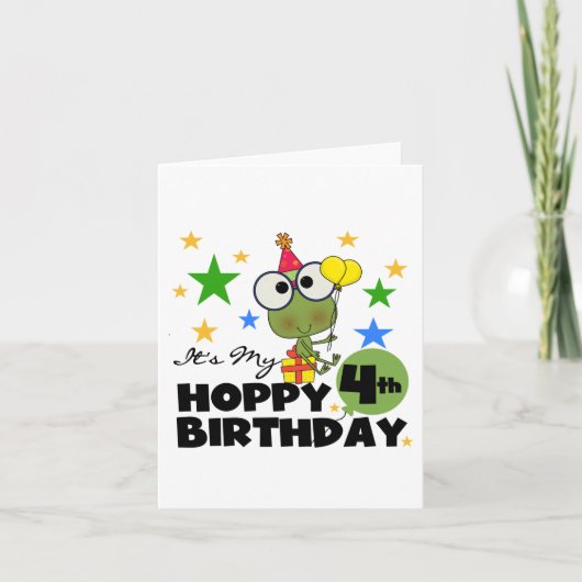 Hoppy Frog 4th Birthday T-shirts en geschenken Kaart (Voorkant)