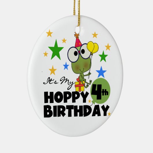 Hoppy Frog 4th Birthday T-shirts en geschenken Keramisch Ornament (Rechts)