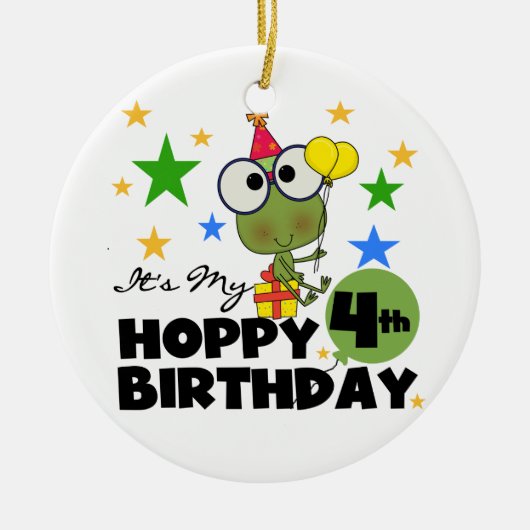 Hoppy Frog 4th Birthday T-shirts en geschenken Keramisch Ornament (Voorkant)