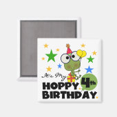 Hoppy Frog 4th Birthday T-shirts en geschenken Magneet (Voorkant / Achterkant)